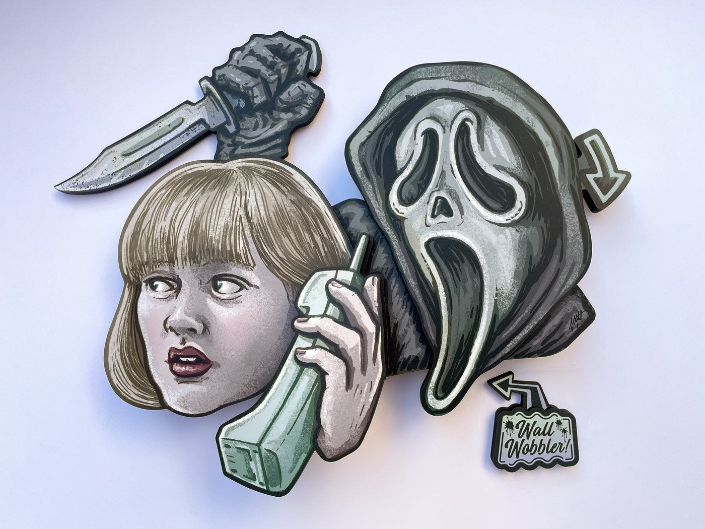 Scream Ghostface & Casey Wall Wobbler - Interactive Dimensional Woodcut