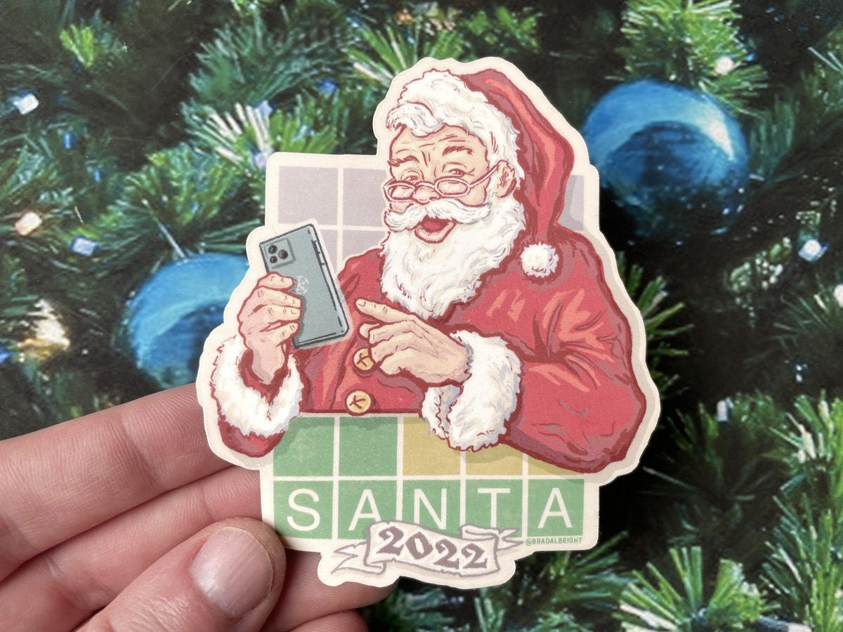 Santa Claus Playing WORDLE - Christmas 2022 - Weatherproof Decal