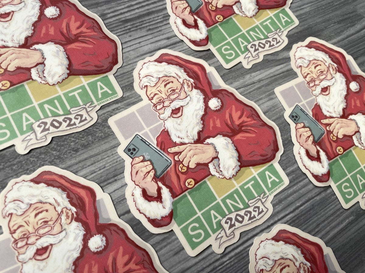 Santa Claus Playing WORDLE - Christmas 2022 - Weatherproof Decal