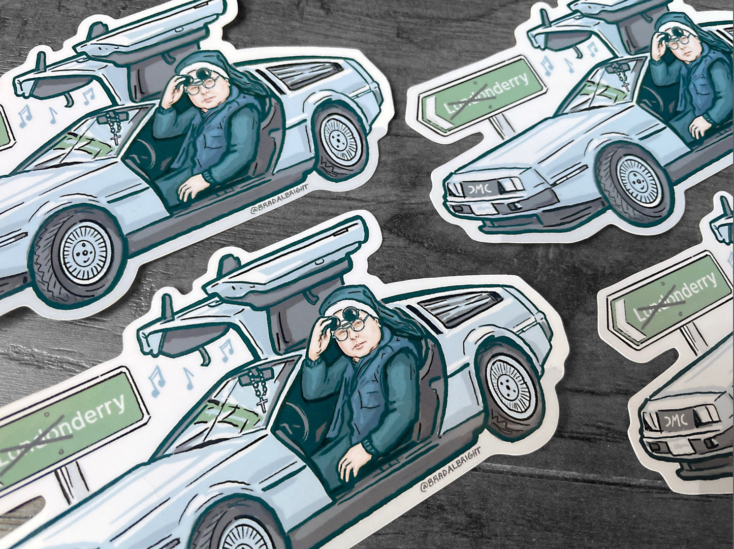 Sister Michael's Car - Stickers & Magnets - Derry Girls Delorean Illustration - Waterproof Decals