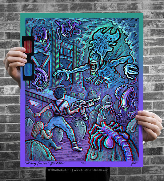 Aliens 3D Poster with Glasses - Ripley & Newt in Queen Hive with Facehugger Xeno Eggs - Numbered Limited Edition