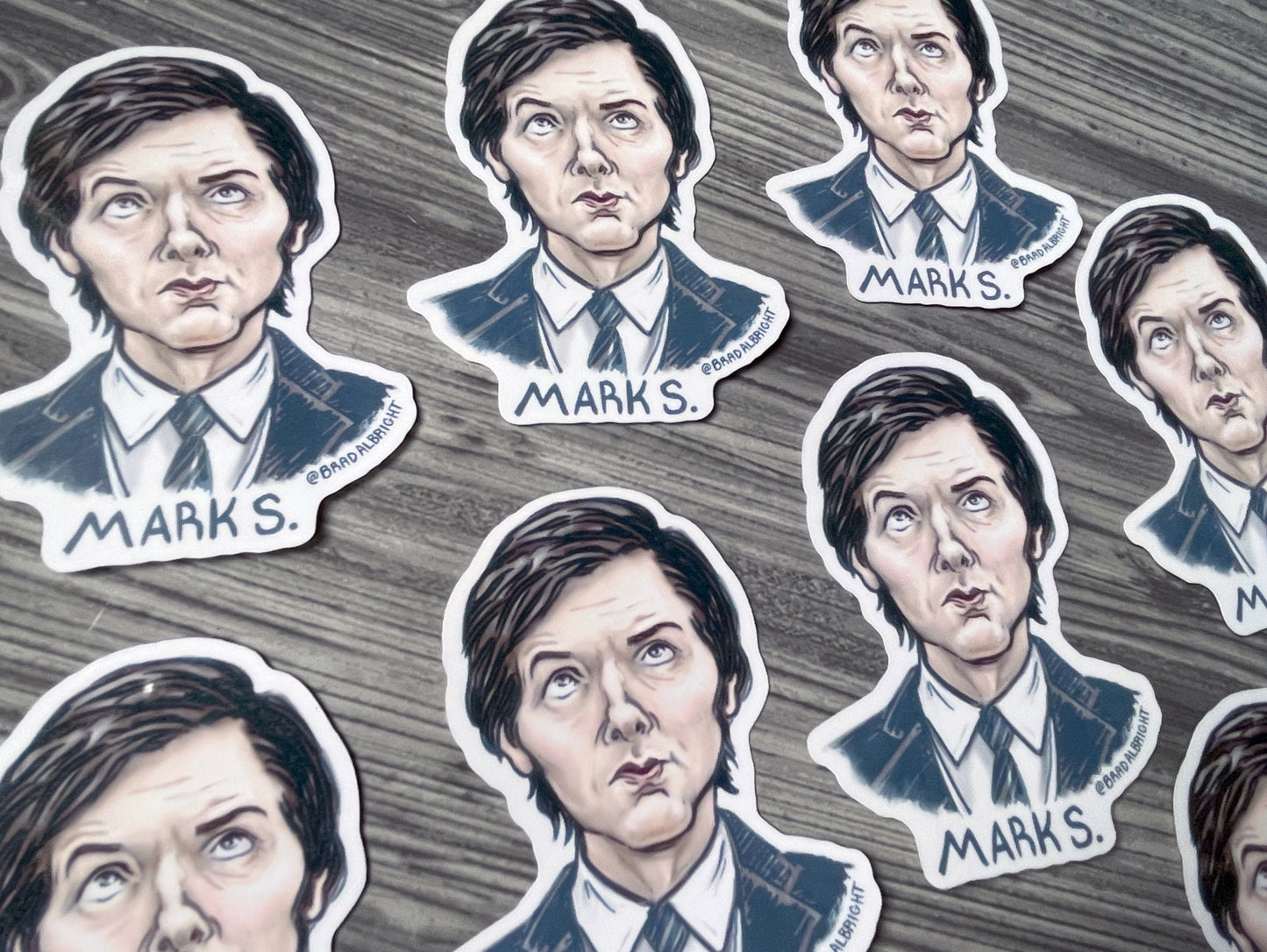 Severance Mark S. Stickers - Adam Scott Portrait Illustration - Waterproof Decals