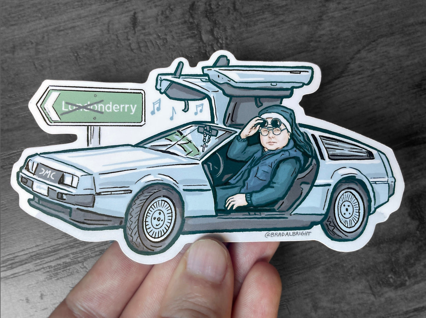 Sister Michael's Car - Stickers & Magnets - Derry Girls Delorean Illustration - Waterproof Decals