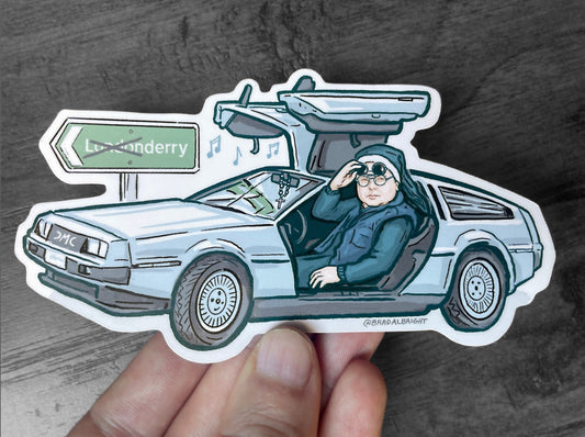 Sister Michael's Car - Stickers & Magnets - Derry Girls Delorean Illustration - Waterproof Decals