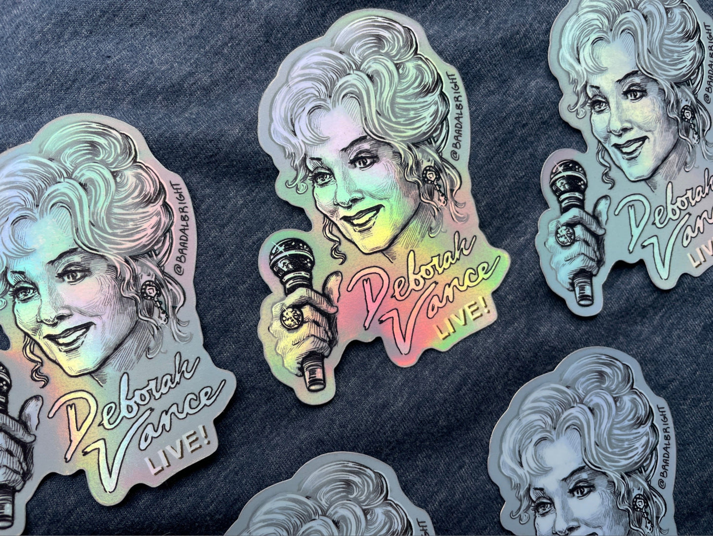Deborah Vance Live! - Hacks Sticker Illustration - Metallic Rainbow Foil Decals