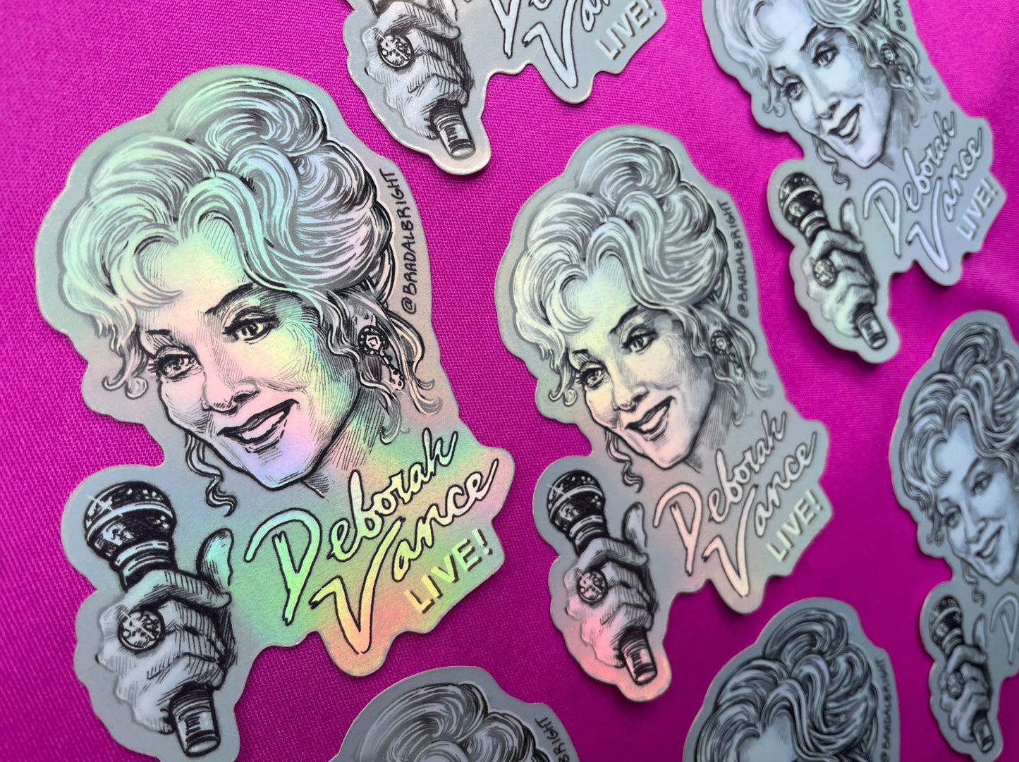 Deborah Vance Live! - Hacks Sticker Illustration - Metallic Rainbow Foil Decals