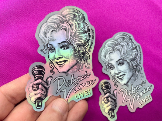 Deborah Vance Live! - Hacks Sticker Illustration - Metallic Rainbow Foil Decals