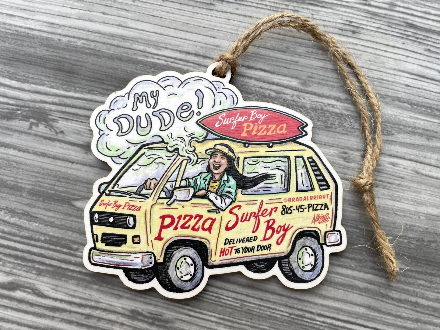 Pizzeria Dude - Hand Drawn Wood Ornament