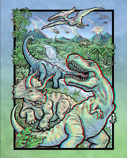 Prehysteria 3D Dinosaur Poster with Glasses - Jurassic T Rex Triceratops Pterodactyl