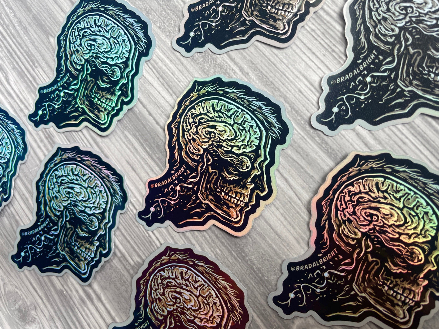 Psychedelic Brainy Skull Sticker Decal - Rainbow Foil