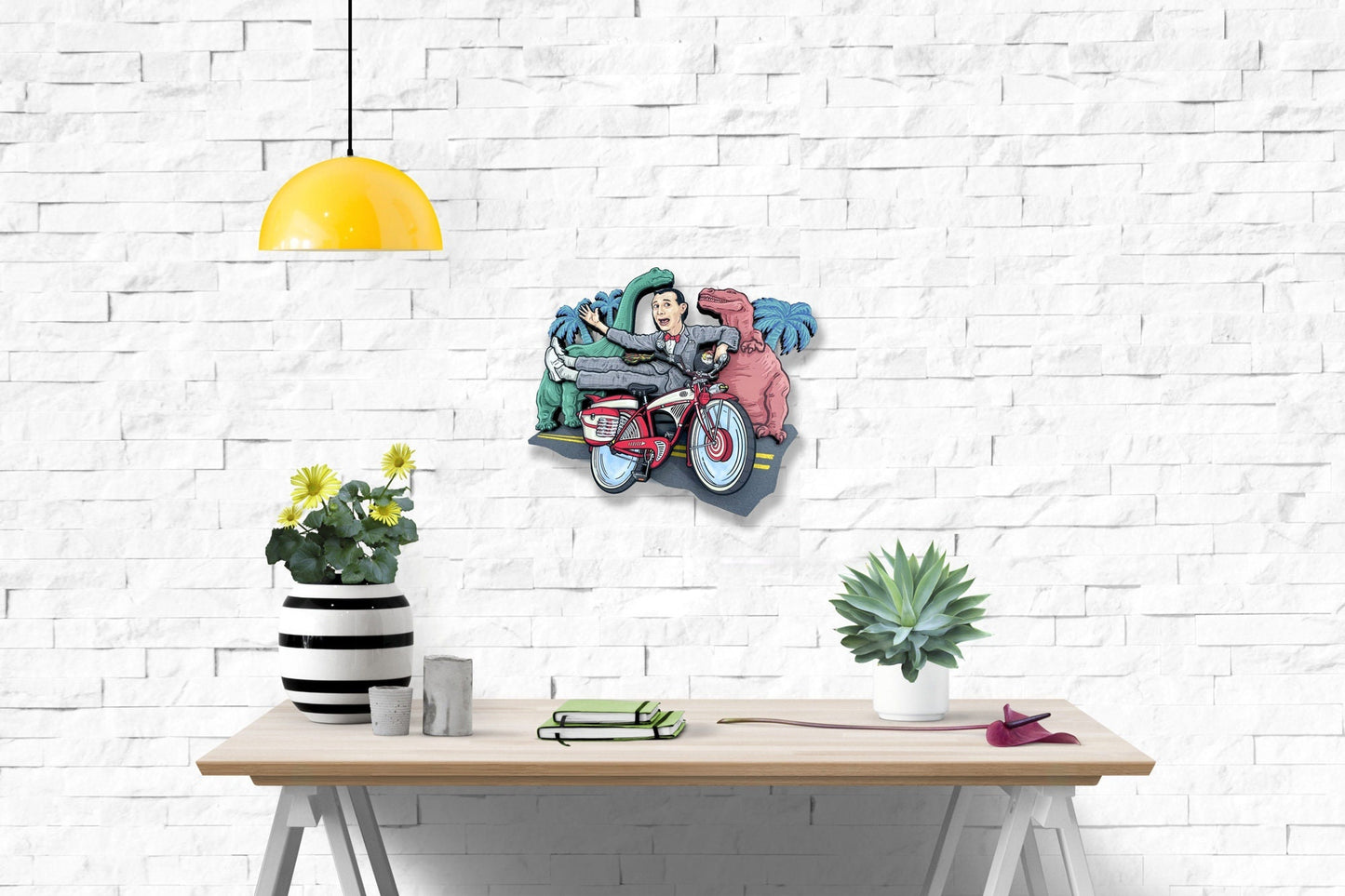 Pee Wee's Bike & Dinosaurs Woodcut - 3D Layered Wall Art