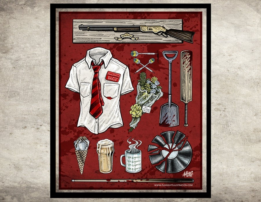 Shaun of the Dead Props Movie Poster - Signed Archival Giclee Print