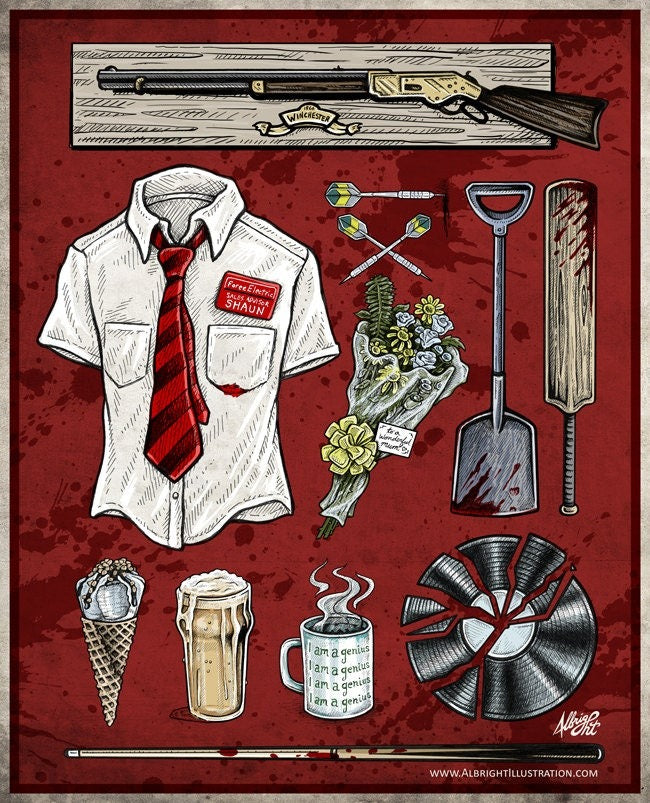 Shaun of the Dead Props Movie Poster - Signed Archival Giclee Print