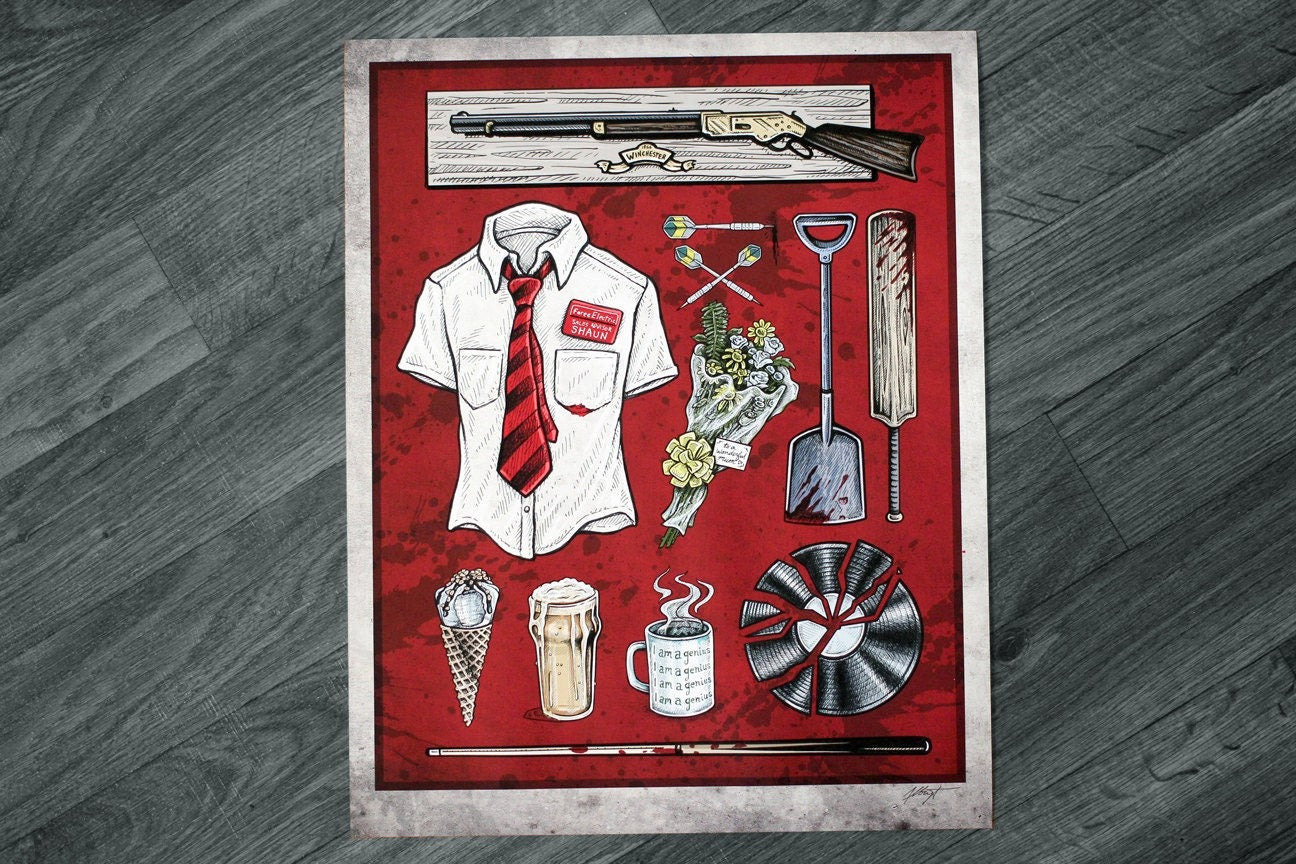 Shaun of the Dead Props Movie Poster - Signed Archival Giclee Print
