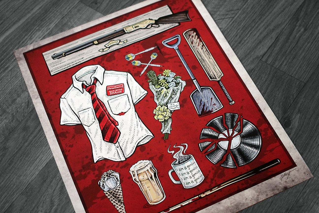 Shaun of the Dead Props Movie Poster - Signed Archival Giclee Print