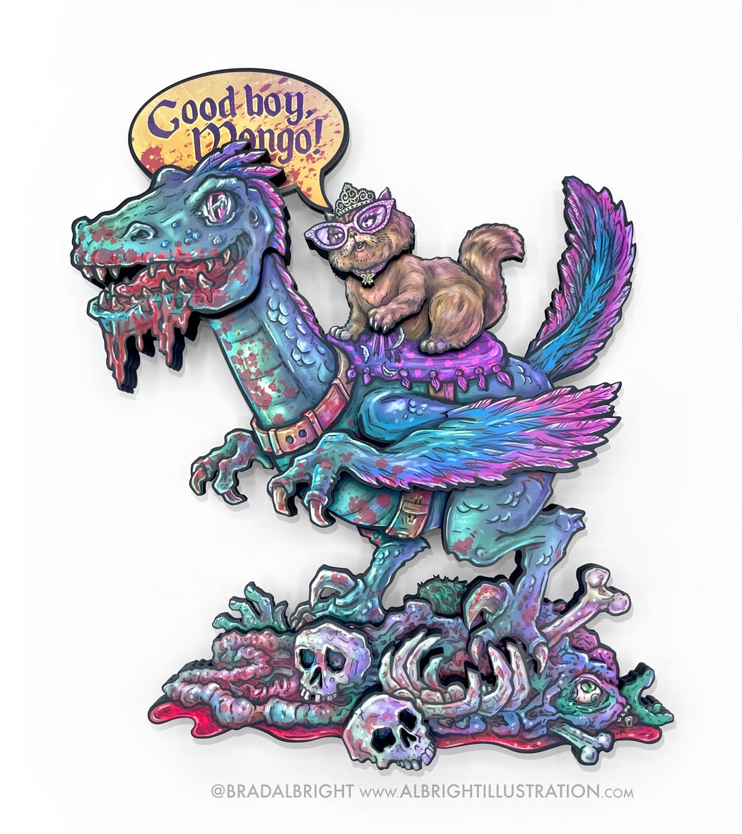 Princess Donut & Mongo - Dimensional Woodcut Wall Art