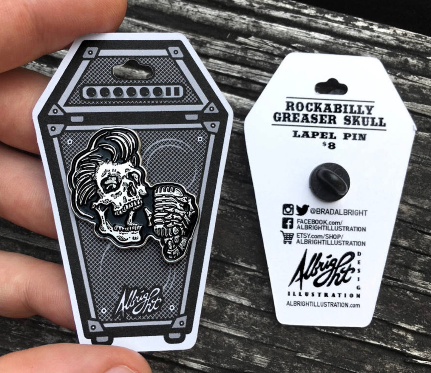 Rockabilly Greaser Lapel Pin - Greaser Skull w/ Vintage Microphone