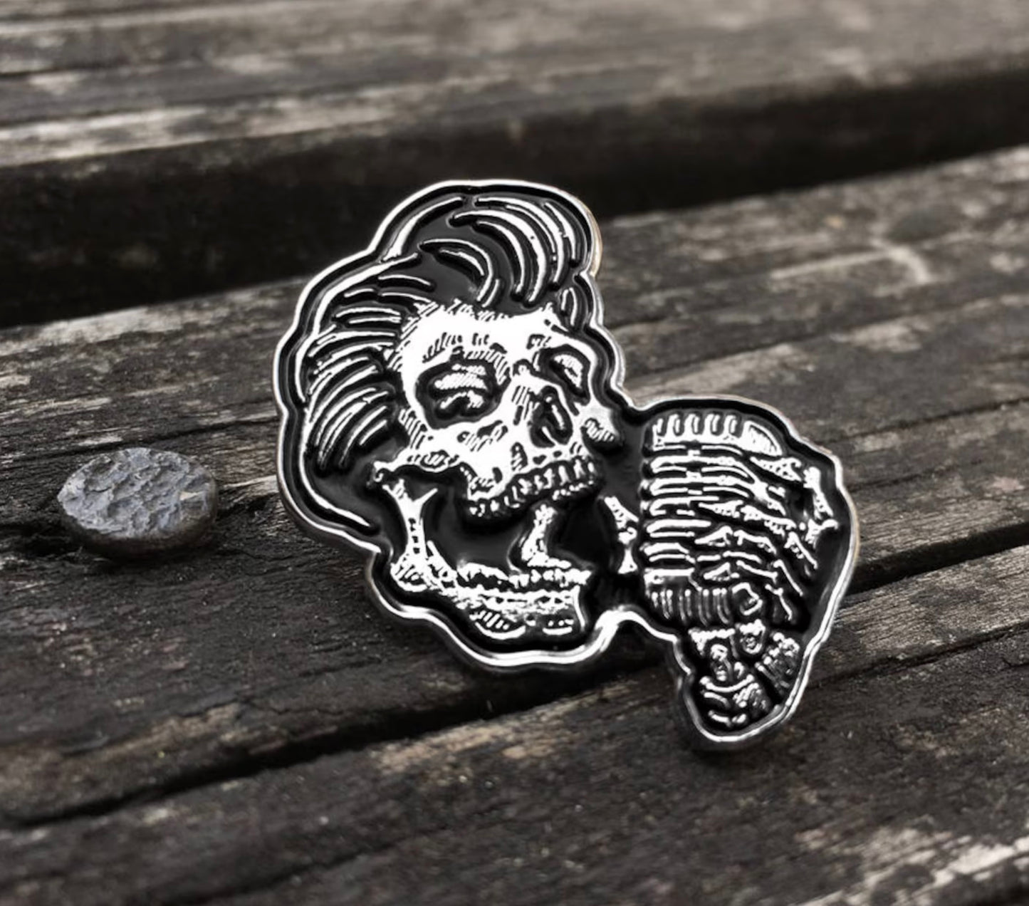 Rockabilly Greaser Lapel Pin - Greaser Skull w/ Vintage Microphone