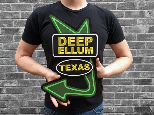 Deep Ellum Texas Sign - Dimensional Woodcut