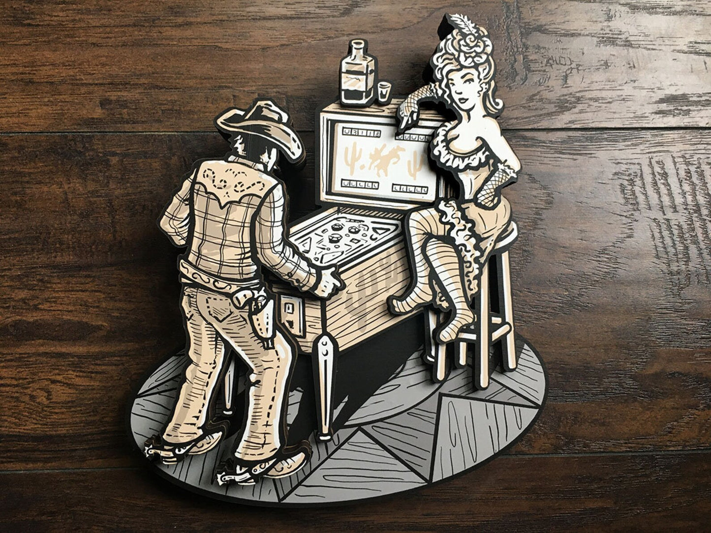 Pinball Saloon Dimensional Woodcut Wall Art