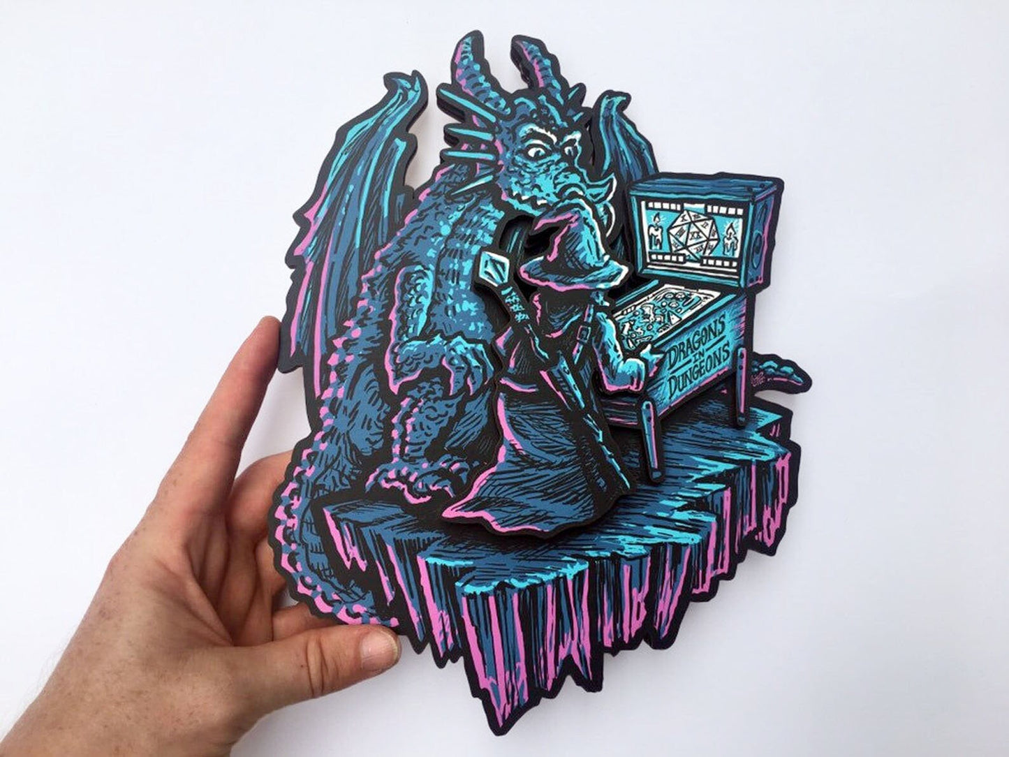 Dragons In Dungeons - Pinball Wizard Woodcut Wall Art