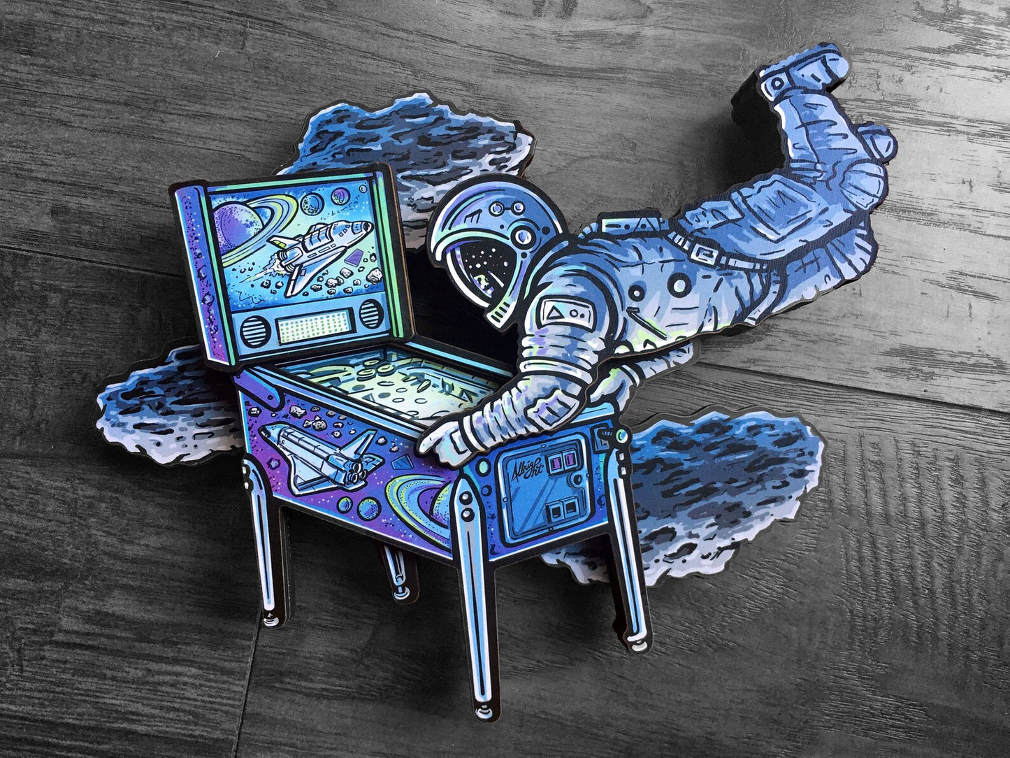 Pinball Astronaut 3D Wall Art - Dimensional Woodcut