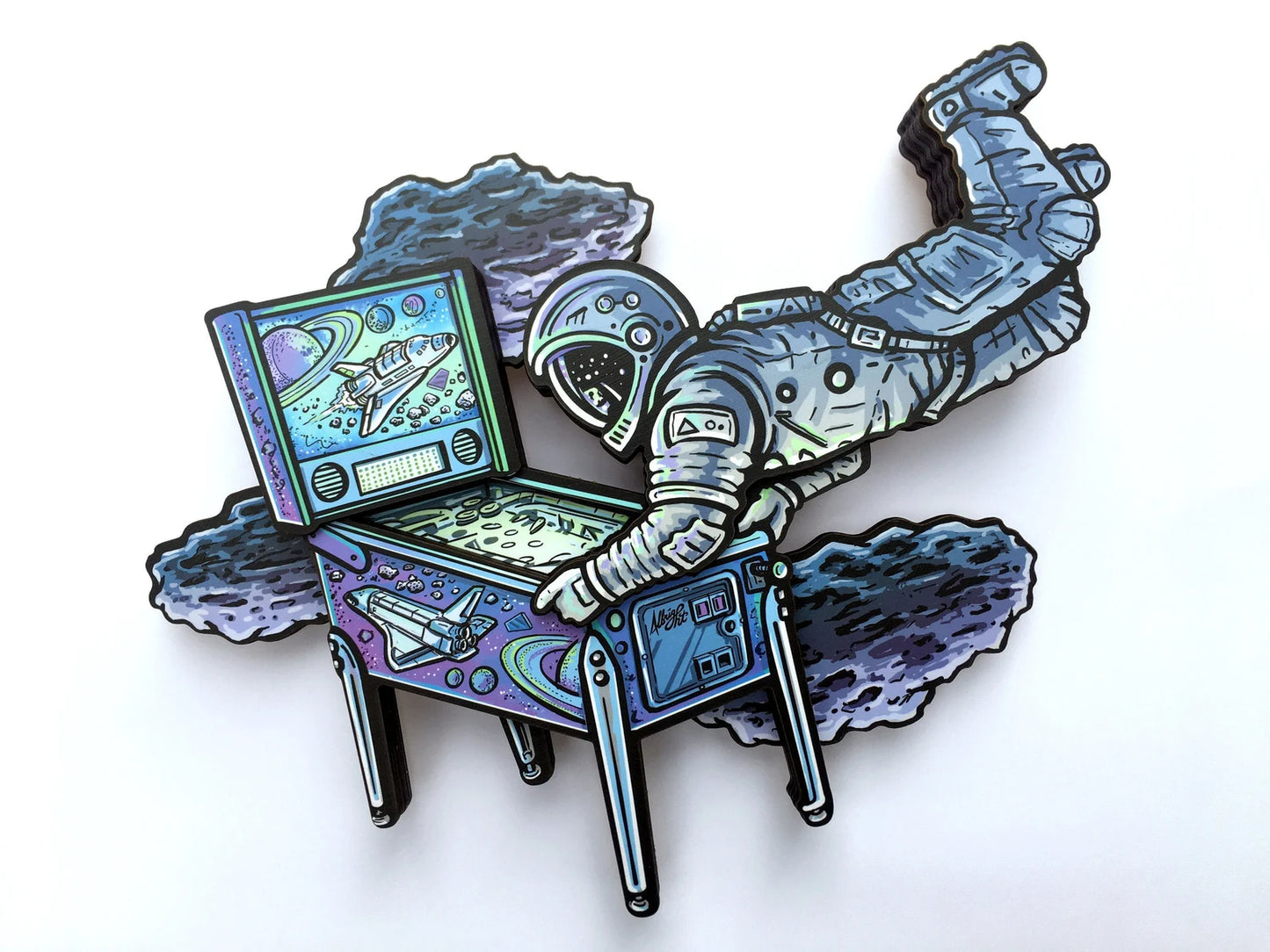 Pinball Astronaut 3D Wall Art - Dimensional Woodcut