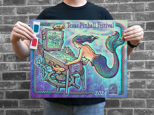 Texas Pinball Festival 2024 - 3D Poster with Glasses - Ltd Edition Mermaid Pinball Art