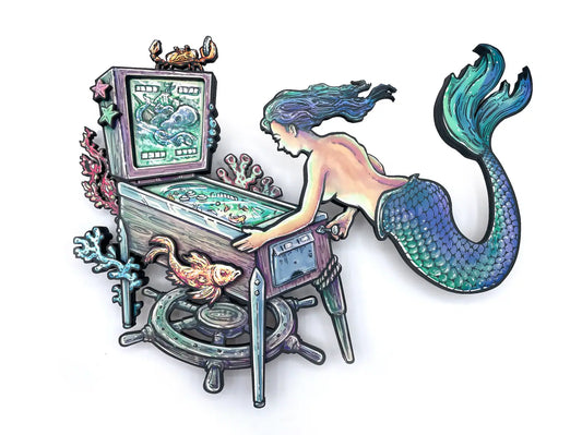 Mermaid Pinball 3D Wall Art - Dimensional Woodcut Sculpture - Arcade Game Room Decor