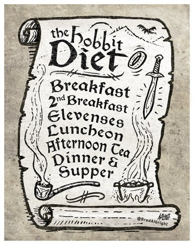 Hobbit Diet - Lord of the Rings Menu - 11x14 Art Print