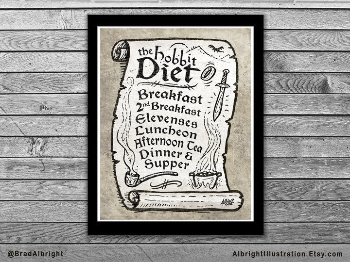 Hobbit Diet - Lord of the Rings Menu - 11x14 Art Print