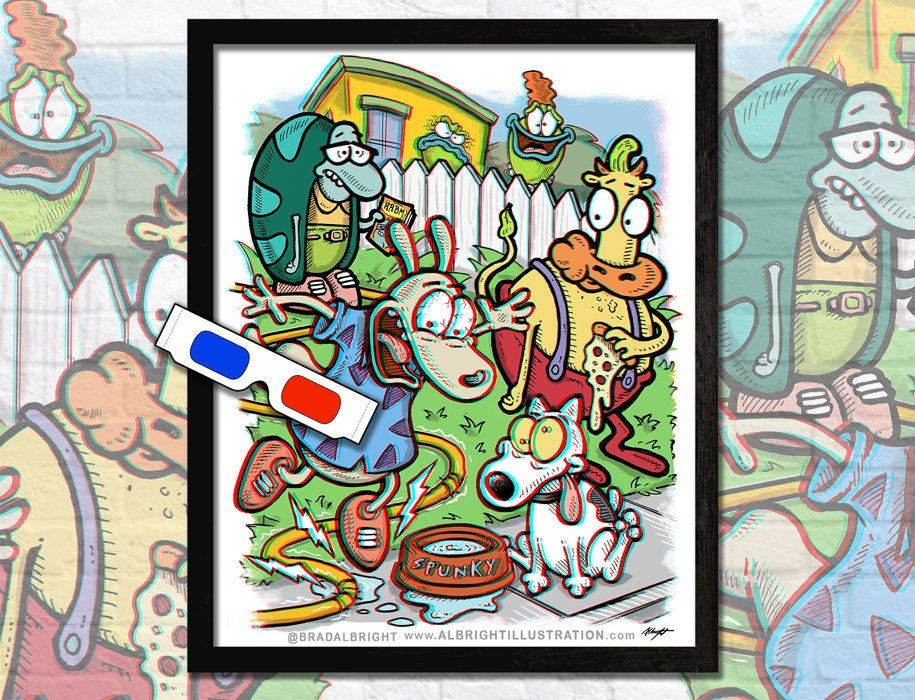 Rocko's Modern Life - 3D Poster w/ Glasses - 3D Anaglyph Illustration - Signed by the Artist