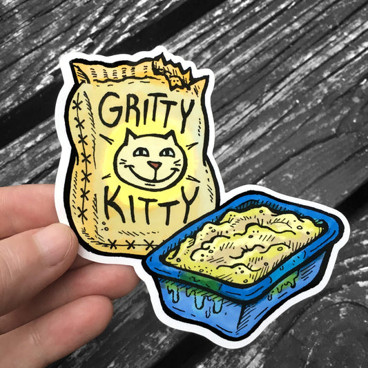 Gritty Kitty Litter Box Sticker - Ren & Stimpy Waterproof Decal - FREE US Shipping