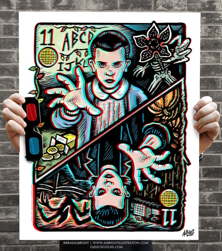 Bitchin Eleven 3D Poster - reversible with Glasses - Inspired by Stranger Things 1 & 2