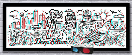 DEEP ELLUM TX - Old School 3D Panoramic Poster with red/blue Glasses - 11.75x36" - Signed Limited Edition Art Print