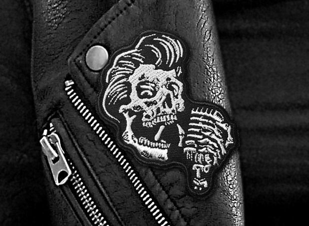 Rockabilly Greaser Skull Patch - Metallic Embroidered Iron-On - FREE Shipping!