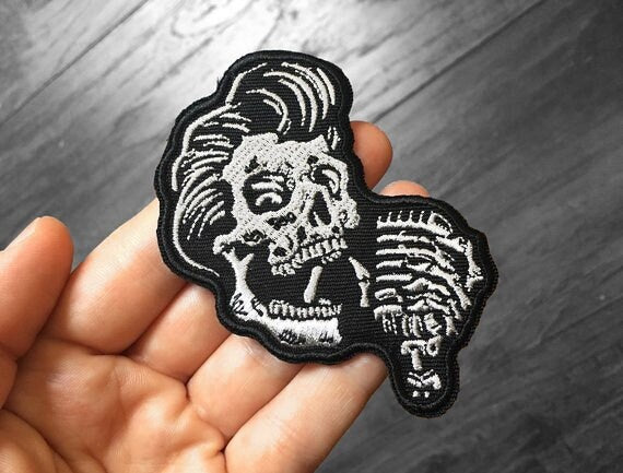 Rockabilly Greaser Skull Patch - Metallic Embroidered Iron-On - FREE Shipping!