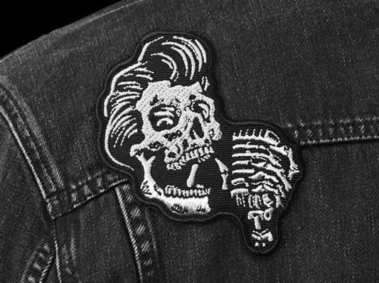 Rockabilly Greaser Skull Patch - Metallic Embroidered Iron-On - FREE Shipping!