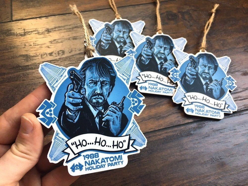 Hans Gruber Christmas Ornament - Nakatomi Holiday Party 1988 - Hand Drawn Wood Ornament