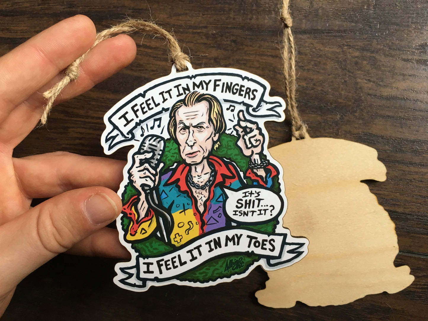 Love Actually Billy Mack Christmas Ornament - Hand Drawn Wood Ornament