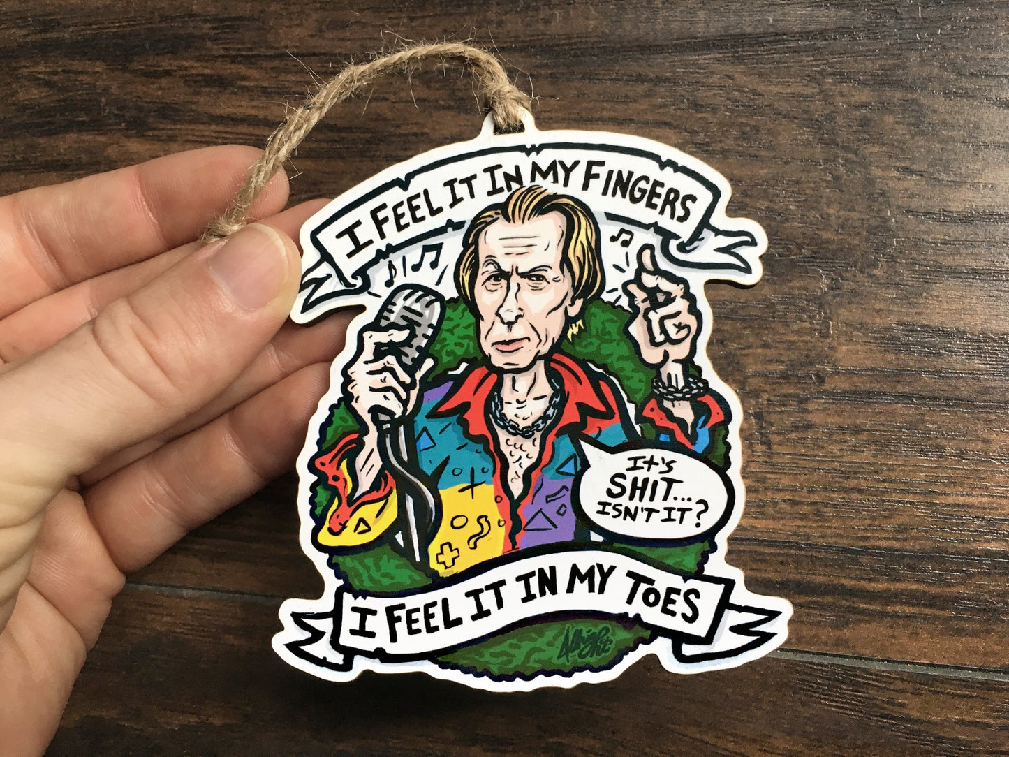 Love Actually Billy Mack Christmas Ornament - Hand Drawn Wood Ornament