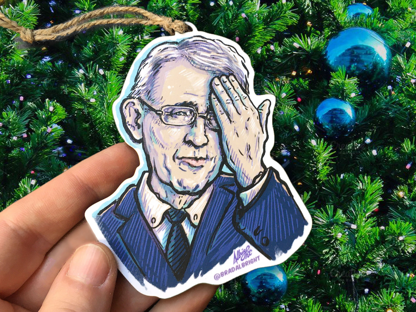 Dr. Fauci Facepalm - Christmas Holiday Ornament - Hand Drawn Wood Ornament