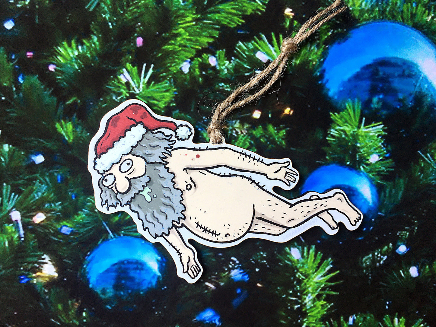 Gross Naked Santa - Wooden Christmas Ornament