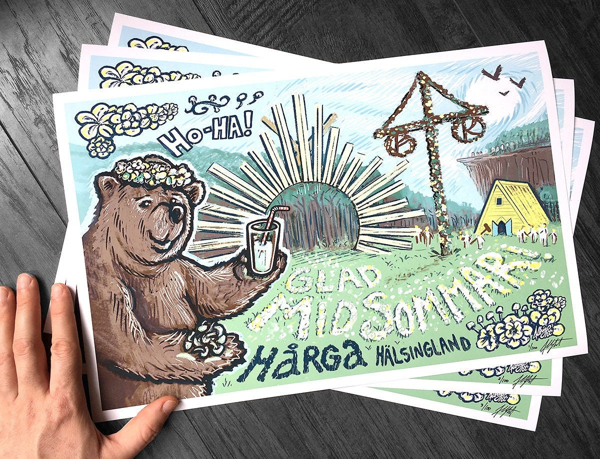 Midsommar Bear Poster - Limited Edition Archival Print - Hoha, Glad Midsommar!