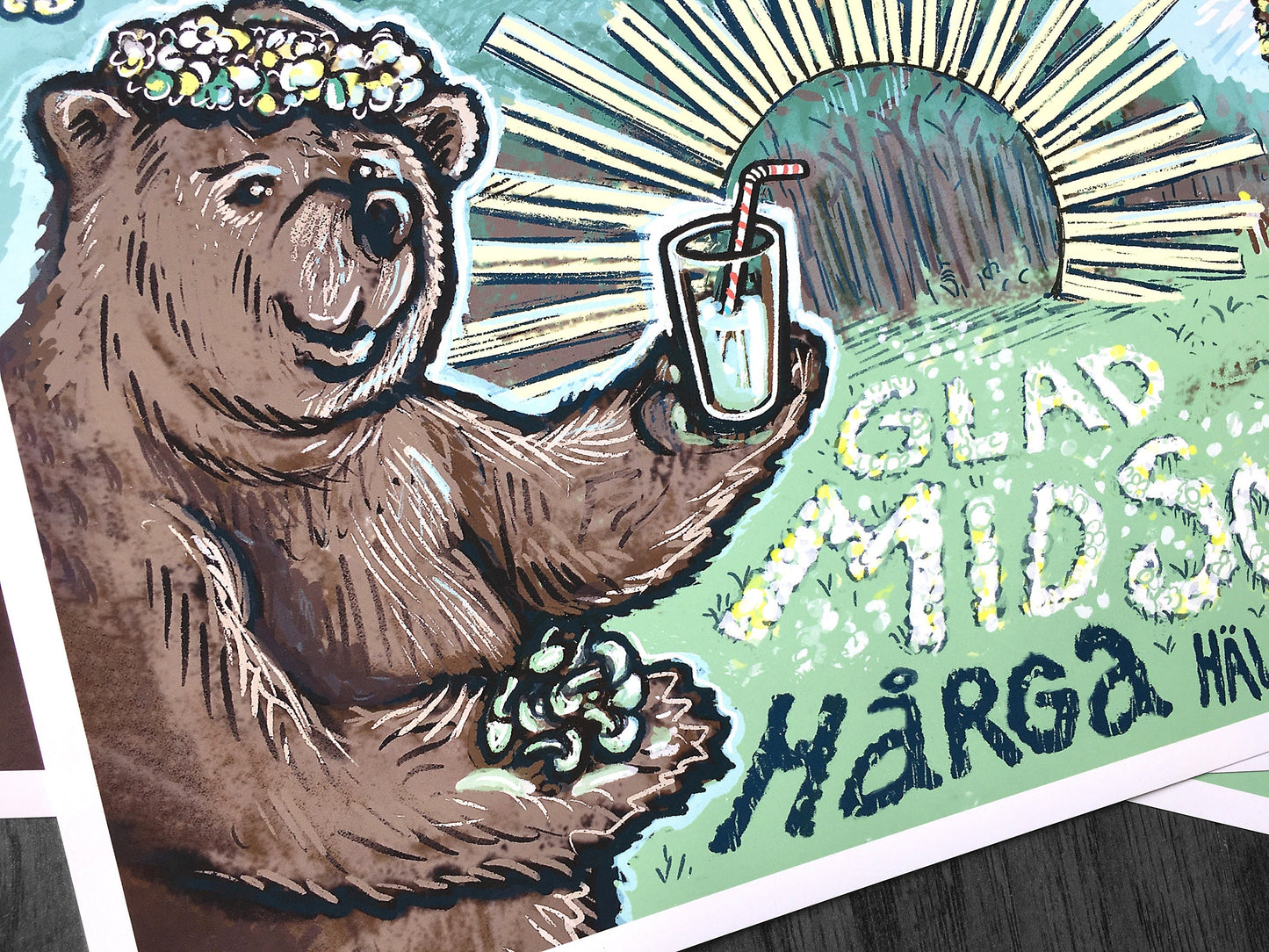 Midsommar Bear Poster - Limited Edition Archival Print - Hoha, Glad Midsommar!