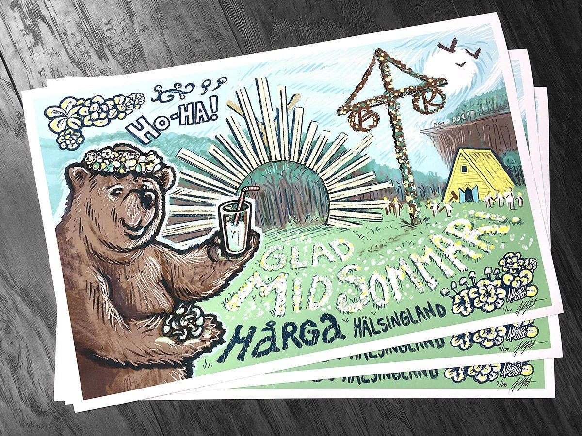 Midsommar Bear Poster - Limited Edition Archival Print - Hoha, Glad Midsommar!