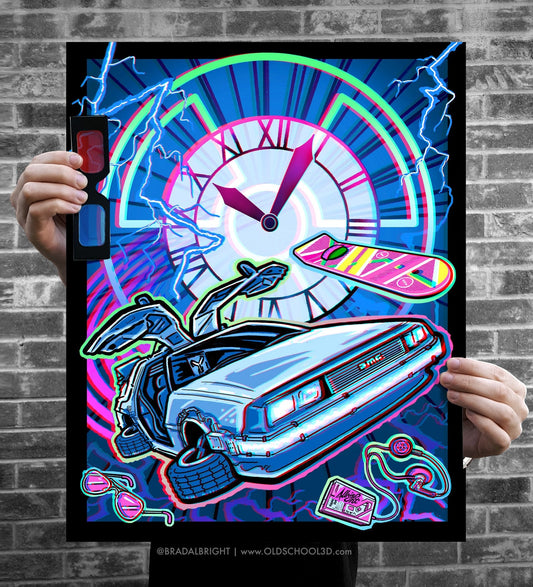 Great Scott, This is Heavy!! 3D Back To The Future Tribute - Totally Rad 80s 3D Poster with Paper 3D Glasses