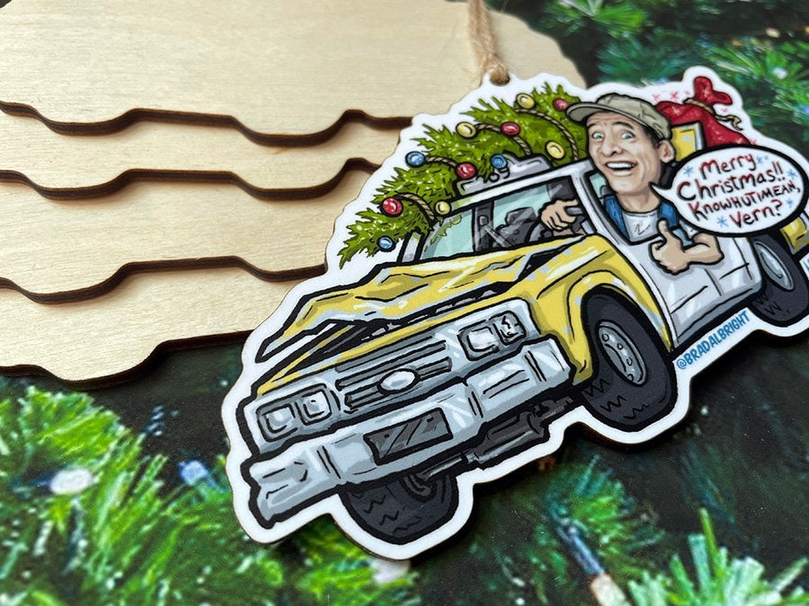 Ernest Saves Xmas Tribute - 80's Nostalgia Christmas Ornament - Hand Drawn Wood Ornament