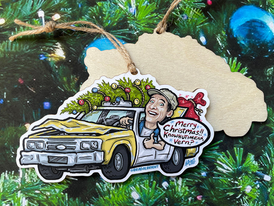 Ernest Saves Xmas Tribute - 80's Nostalgia Christmas Ornament - Hand Drawn Wood Ornament