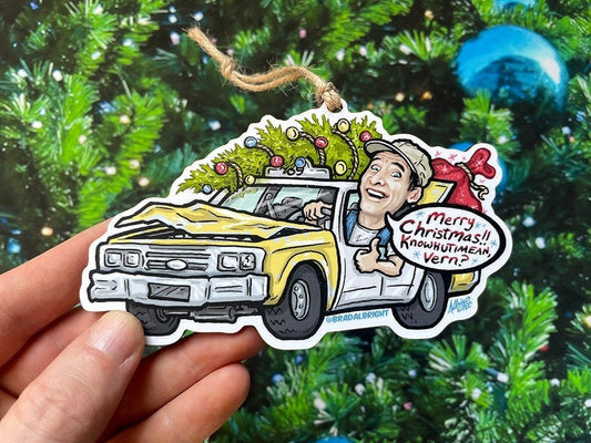 Ernest Saves Xmas Tribute - 80's Nostalgia Christmas Ornament - Hand Drawn Wood Ornament